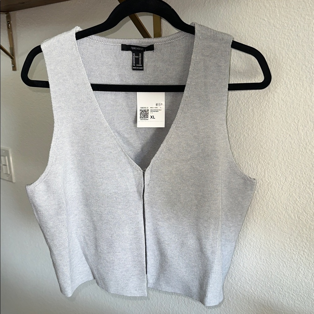 Forever 21 Crop Vest W/ Split Front Detail Grey